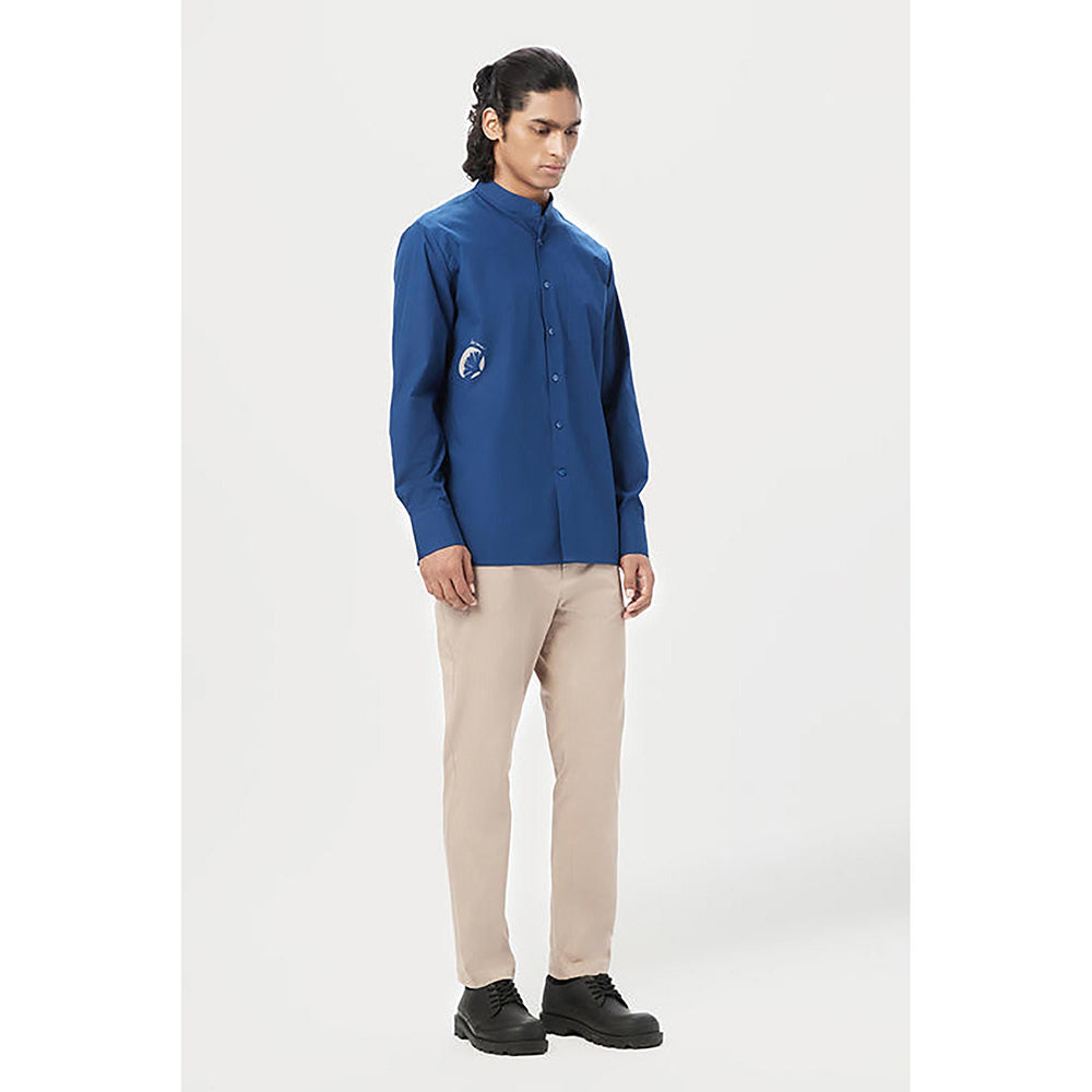 Genes Lecointe Hemant Easy Fit Button Up Shirt with Artful Stamp Print