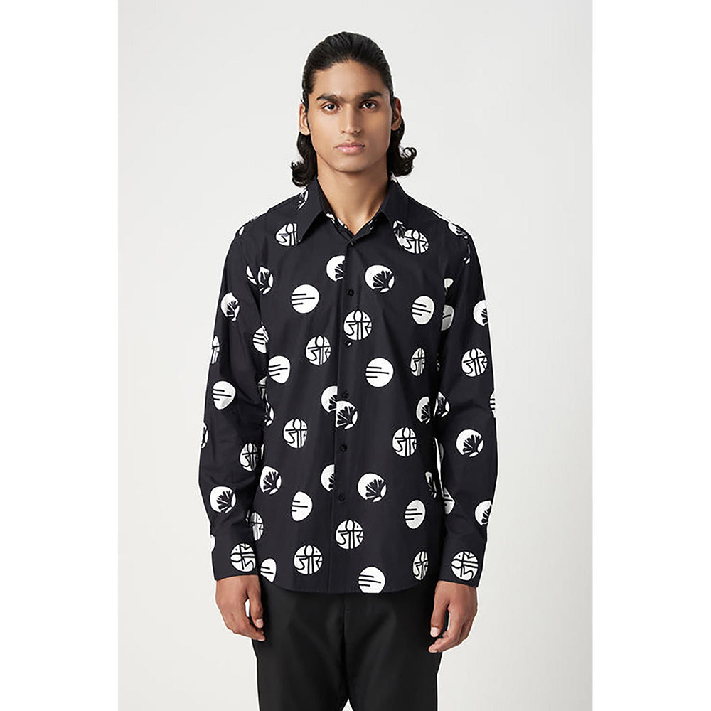 Genes Lecointe Hemant Regular Fit Button-Up Shirt In An Eye-Catching Stamp Print