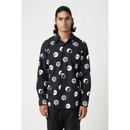 Genes Lecointe Hemant Regular Fit Button-Up Shirt In An Eye-Catching Stamp Print