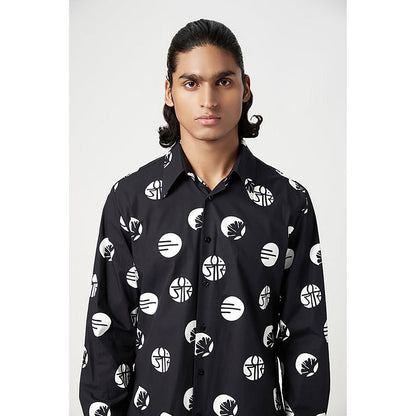 Genes Lecointe Hemant Regular Fit Button-Up Shirt In An Eye-Catching Stamp Print