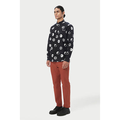 Genes Lecointe Hemant Easy Fit Button-Up Shirt with Band Collar