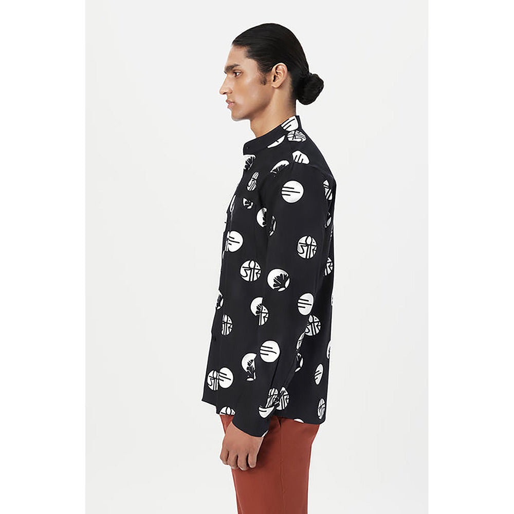 Genes Lecointe Hemant Easy Fit Button-Up Shirt with Band Collar