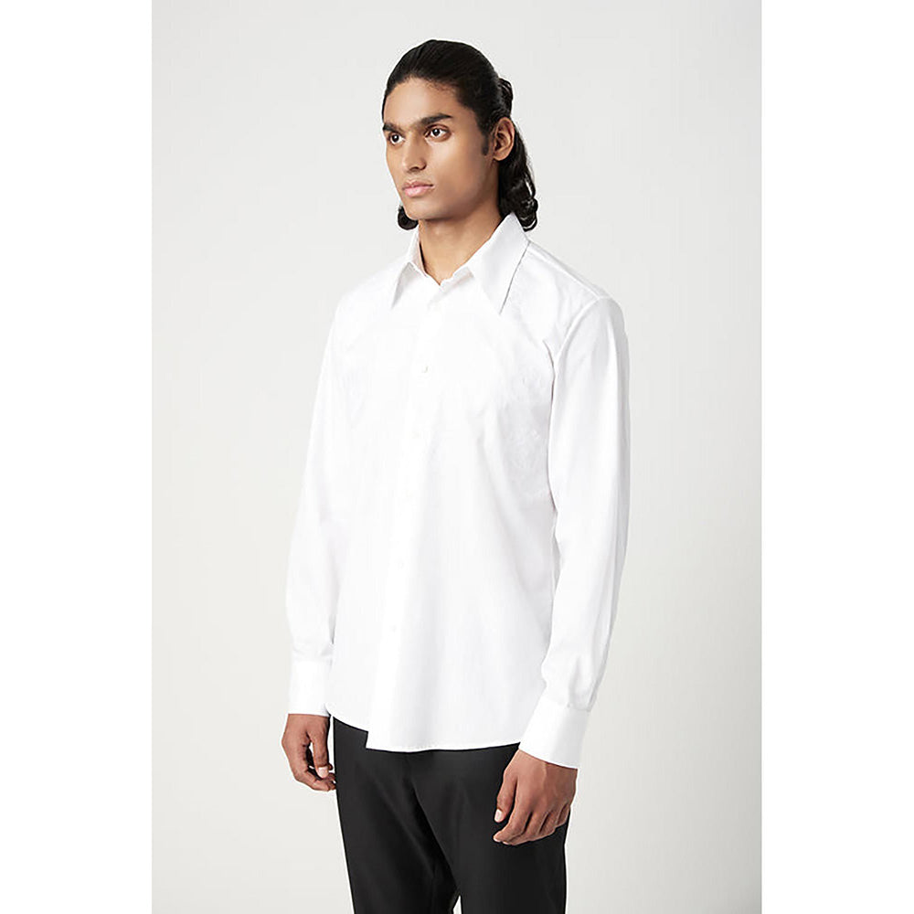 Genes Lecointe Hemant Regular Fit Button-Up Shirt with Floral Thread Embroidery