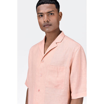 Genes Lecointe Hemant Linen Shirt with Half Sleeves and Signature Dart Detail