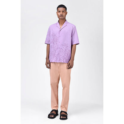 Genes Lecointe Hemant Men's Lavender Cotton Poplin Easy Fit Shirt with Cub on Collar