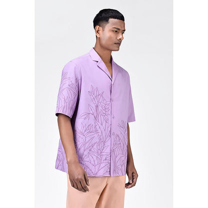 Genes Lecointe Hemant Men's Lavender Cotton Poplin Easy Fit Shirt with Cub on Collar