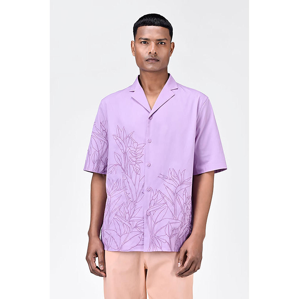Genes Lecointe Hemant Men's Lavender Cotton Poplin Easy Fit Shirt with Cub on Collar