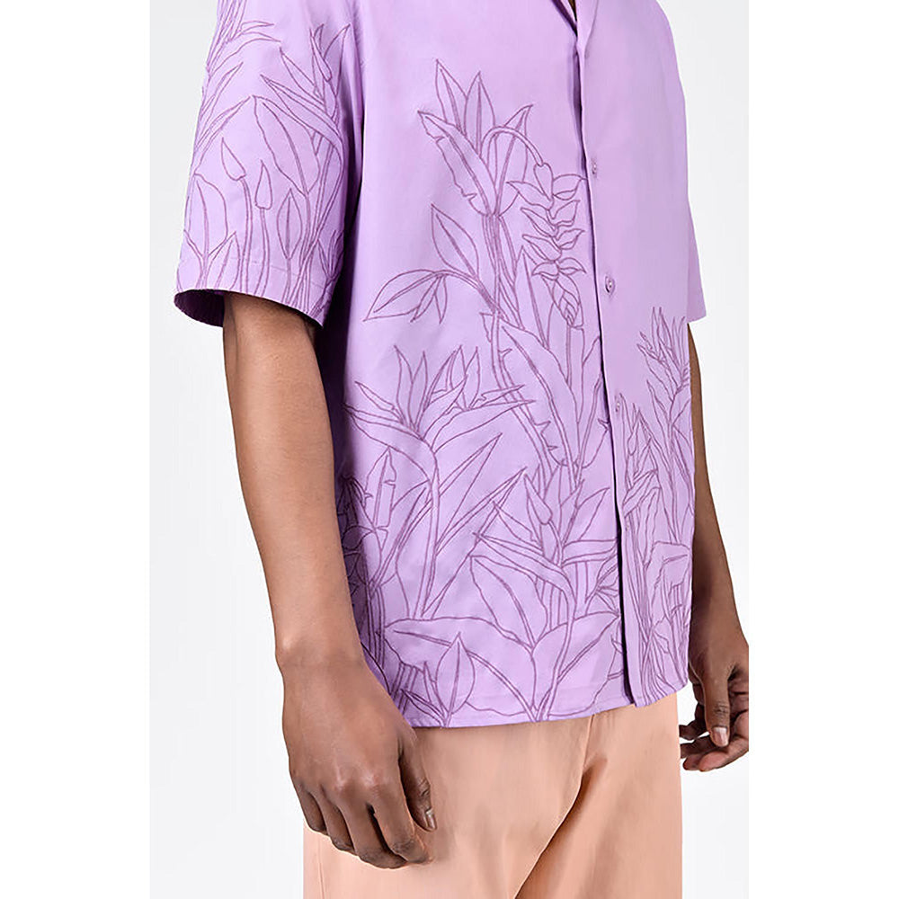 Genes Lecointe Hemant Men's Lavender Cotton Poplin Easy Fit Shirt with Cub on Collar
