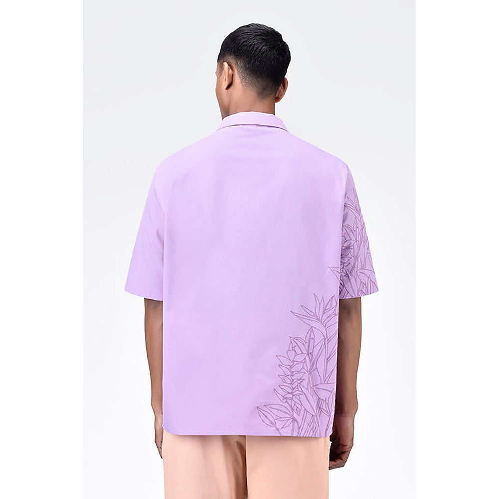 Genes Lecointe Hemant Men's Lavender Cotton Poplin Easy Fit Shirt with Cub on Collar