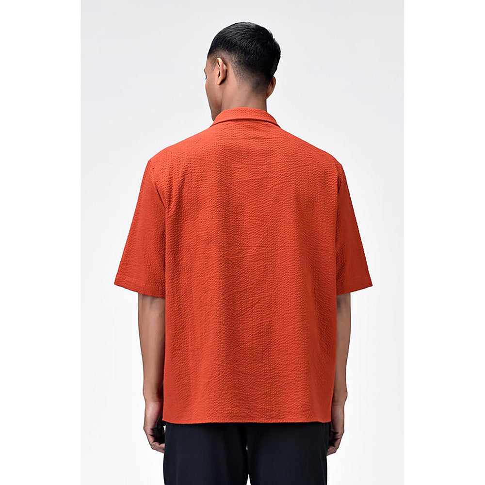 Genes Lecointe Hemant Seersucker Easy Fit Men's Half Sleeve Shirt-Coral Orange