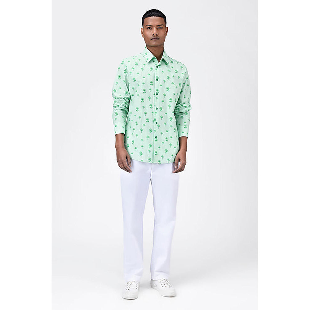 Genes Lecointe Hemant Cotton Poplin Regular Fit Shirt with Palm Stripes Print