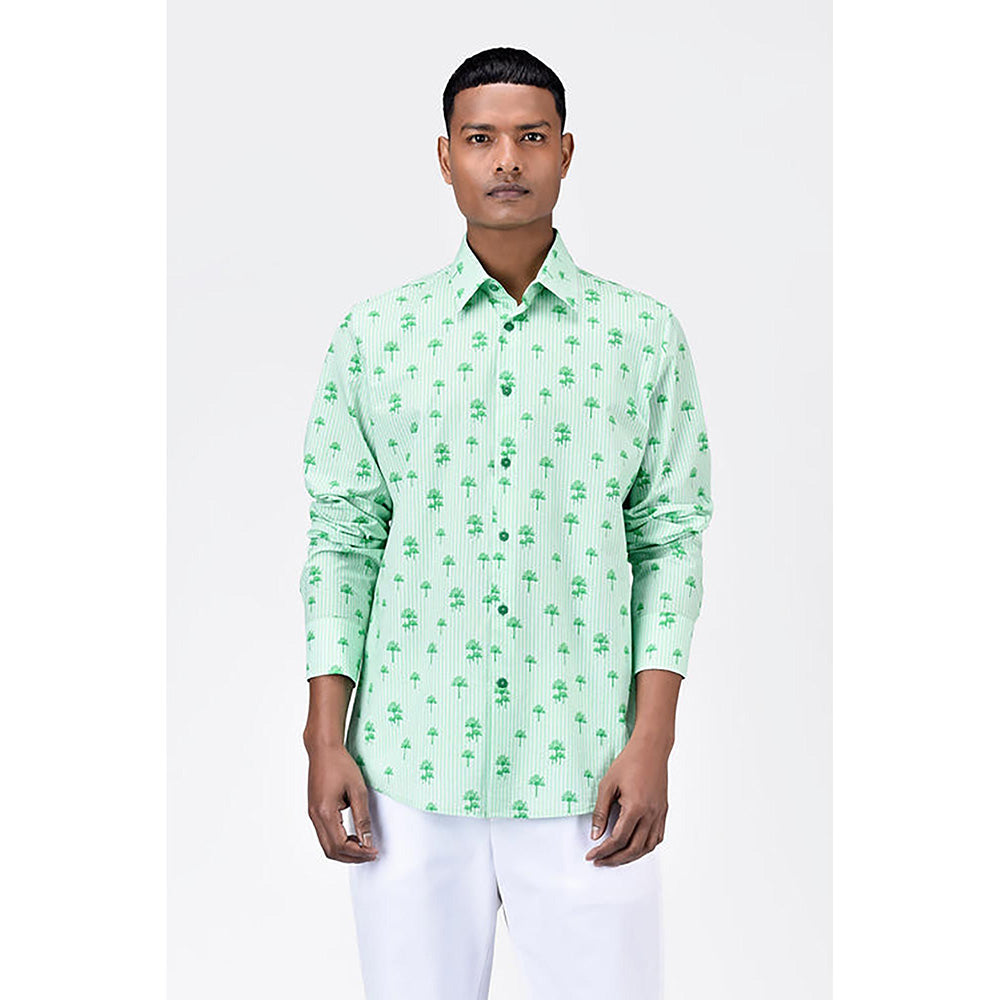 Genes Lecointe Hemant Cotton Poplin Regular Fit Shirt with Palm Stripes Print