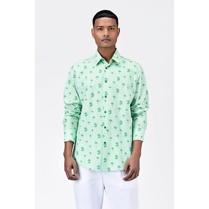 Genes Lecointe Hemant Cotton Poplin Regular Fit Shirt with Palm Stripes Print