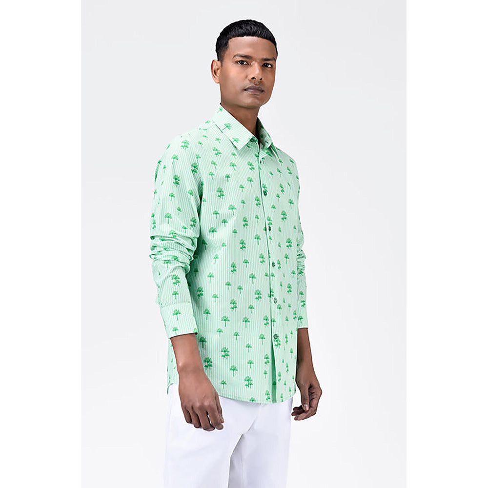 Genes Lecointe Hemant Cotton Poplin Regular Fit Shirt with Palm Stripes Print