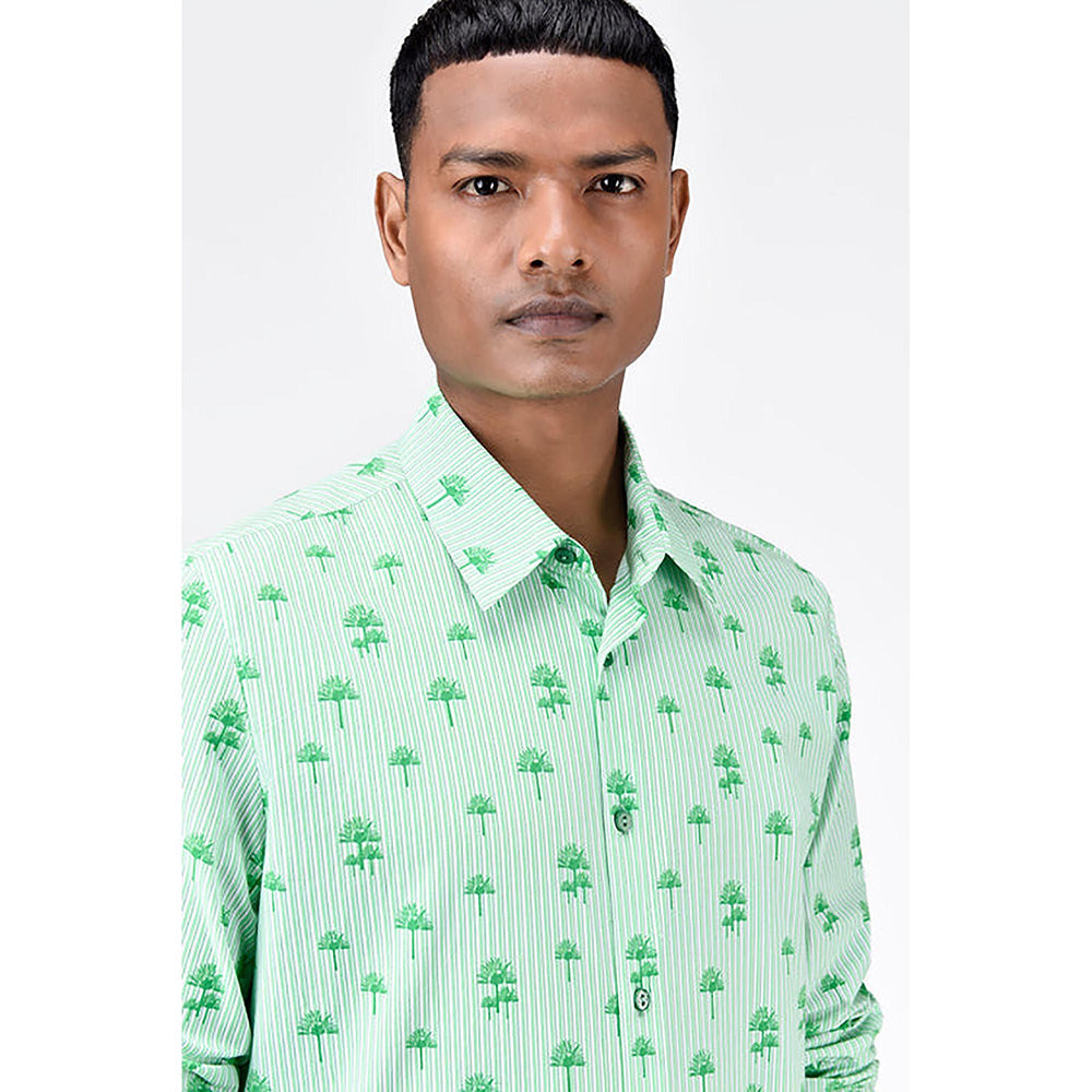 Genes Lecointe Hemant Cotton Poplin Regular Fit Shirt with Palm Stripes Print