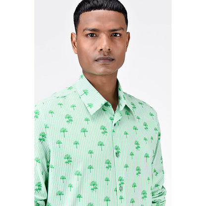 Genes Lecointe Hemant Cotton Poplin Regular Fit Shirt with Palm Stripes Print