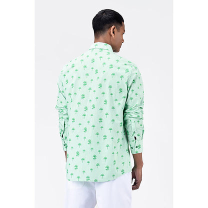 Genes Lecointe Hemant Cotton Poplin Regular Fit Shirt with Palm Stripes Print