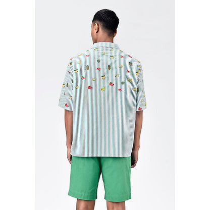 Genes Lecointe Hemant Fruit Motifs Embroidery Easy Fit Men's Half Sleeve Shirt