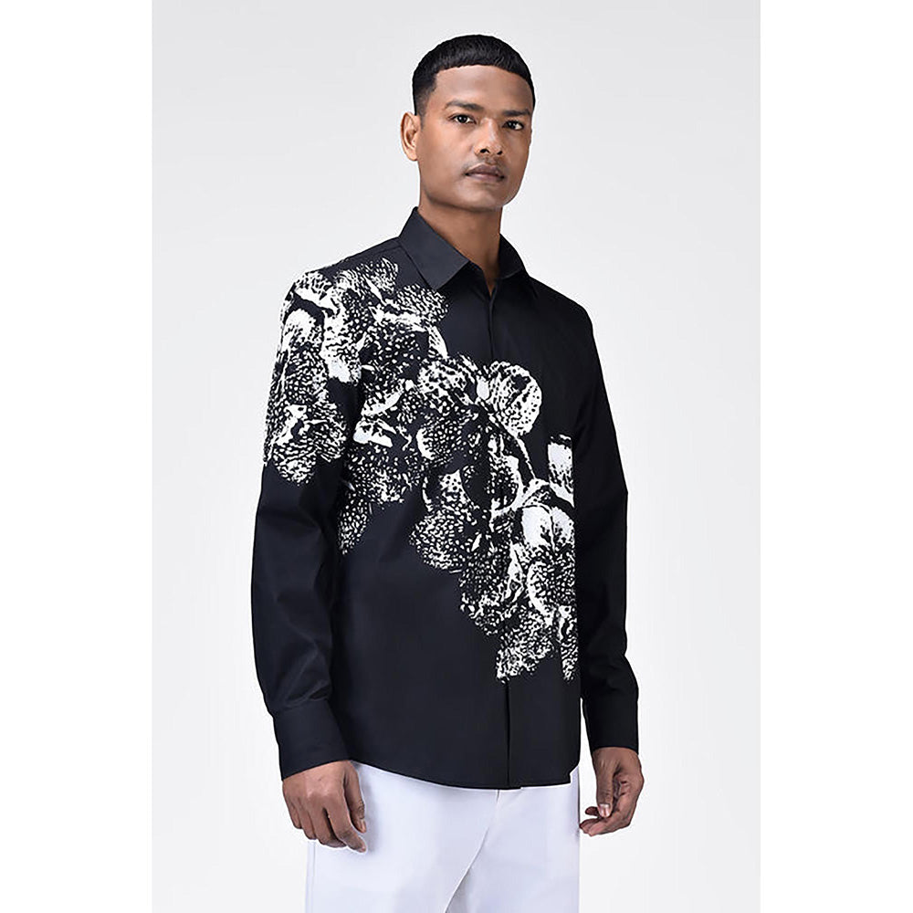 Genes Lecointe Hemant Regular Fit Cotton Poplin Shirt with Orchid Print