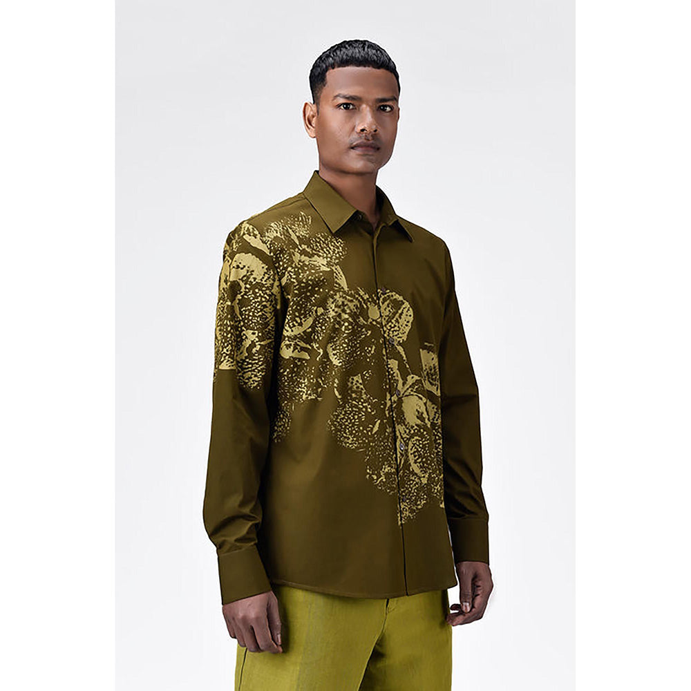 Genes Lecointe Hemant Regular Fit Cotton Poplin Shirt with Orchid Print