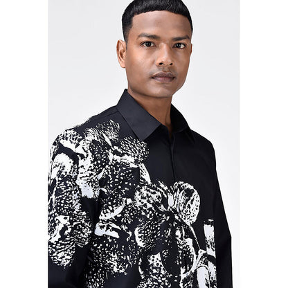 Genes Lecointe Hemant Regular Fit Cotton Poplin Shirt with Orchid Print