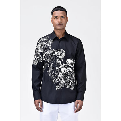 Genes Lecointe Hemant Regular Fit Cotton Poplin Shirt with Orchid Print