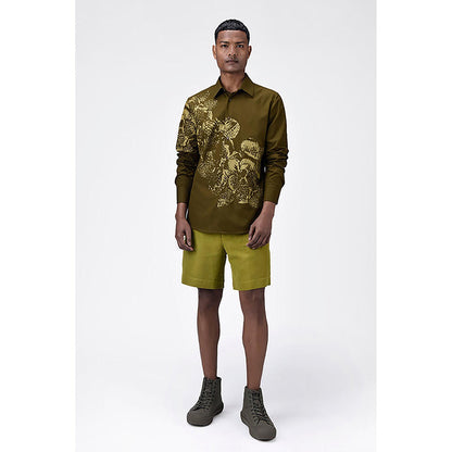 Genes Lecointe Hemant Regular Fit Cotton Poplin Shirt with Orchid Print