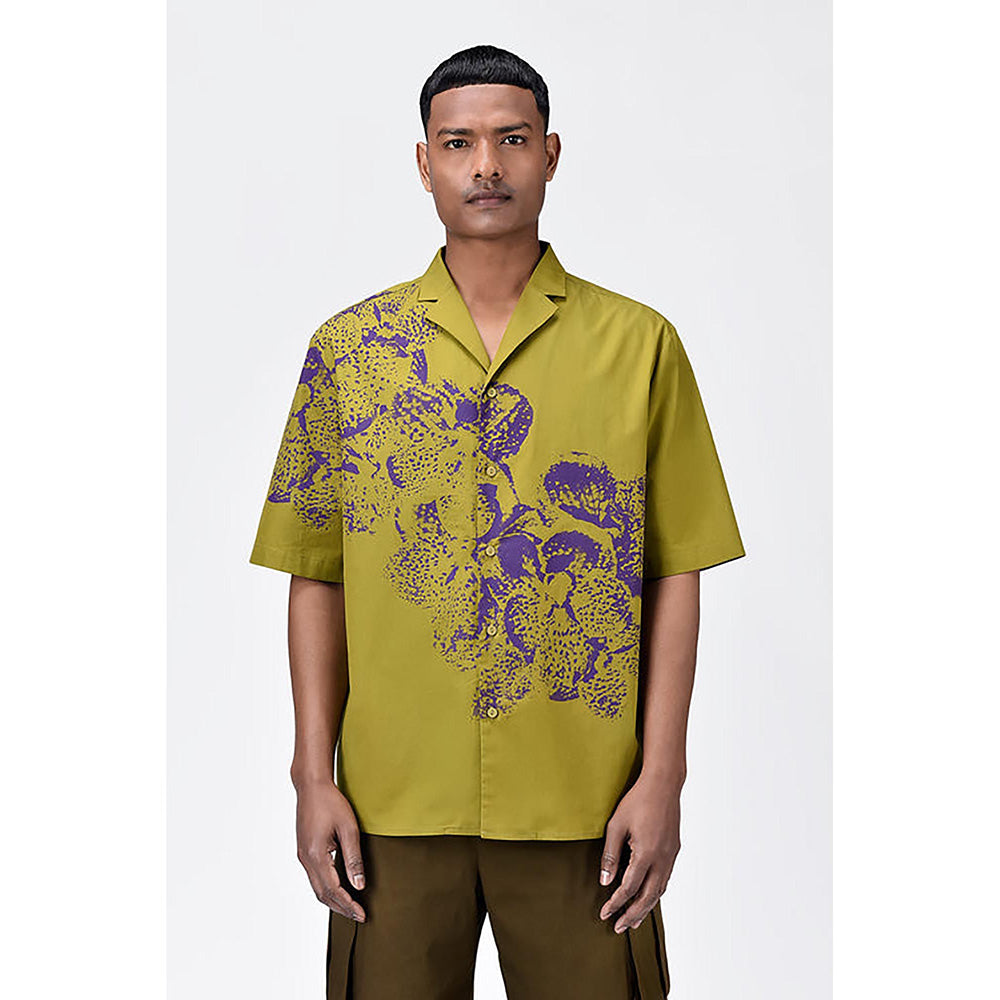 Genes Lecointe Hemant Easy Fit Cotton Poplin Shirt with Sailor Collar and Orchid Print