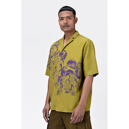 Genes Lecointe Hemant Easy Fit Cotton Poplin Shirt with Sailor Collar and Orchid Print