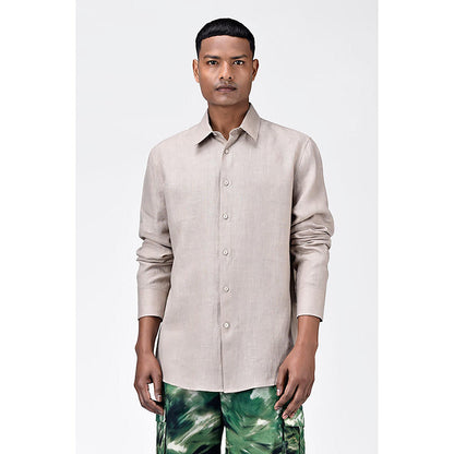 Genes Lecointe Hemant Sand Light Linen Regular Fit Button-Up Shirt