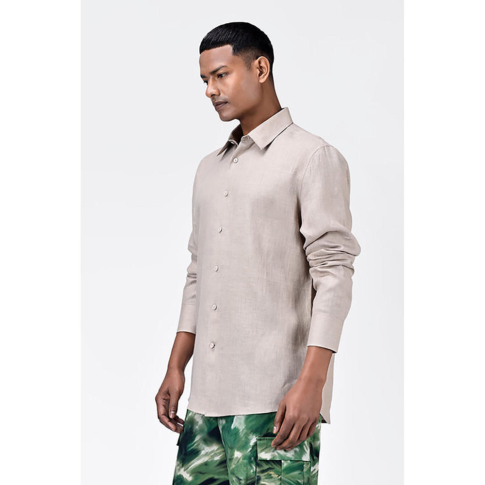 Genes Lecointe Hemant Sand Light Linen Regular Fit Button-Up Shirt
