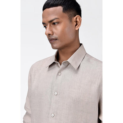 Genes Lecointe Hemant Sand Light Linen Regular Fit Button-Up Shirt