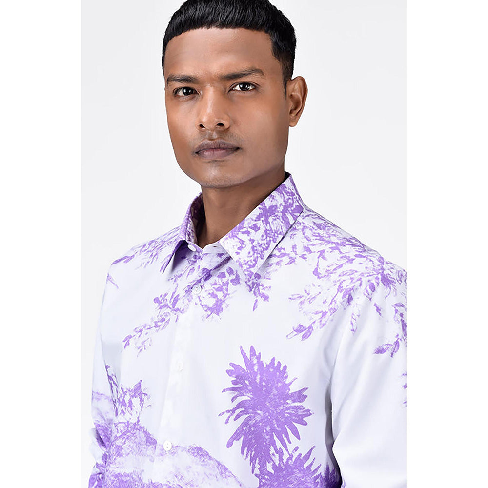 Genes Lecointe Hemant Landscape Print Regular Fit Men's Button-Up Shirt-Amethyst