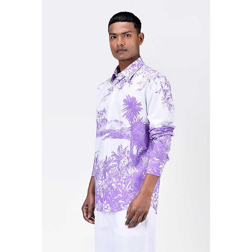 Genes Lecointe Hemant Landscape Print Regular Fit Men's Button-Up Shirt-Amethyst