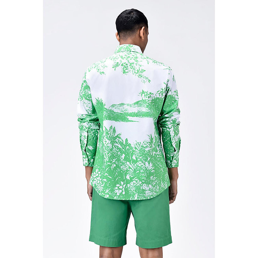 Genes Lecointe Hemant Landscape Print Regular Fit Men's Button-Up Shirt-Spring Green