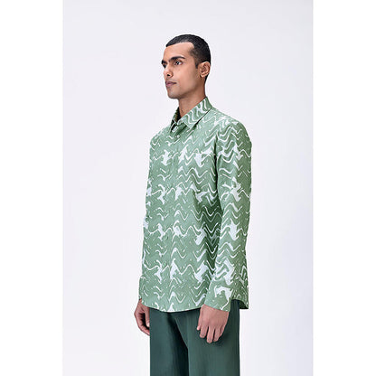 Genes Lecointe Hemant Regular Fit Button-Up Shirt with Solar Wave Check Print Taupe