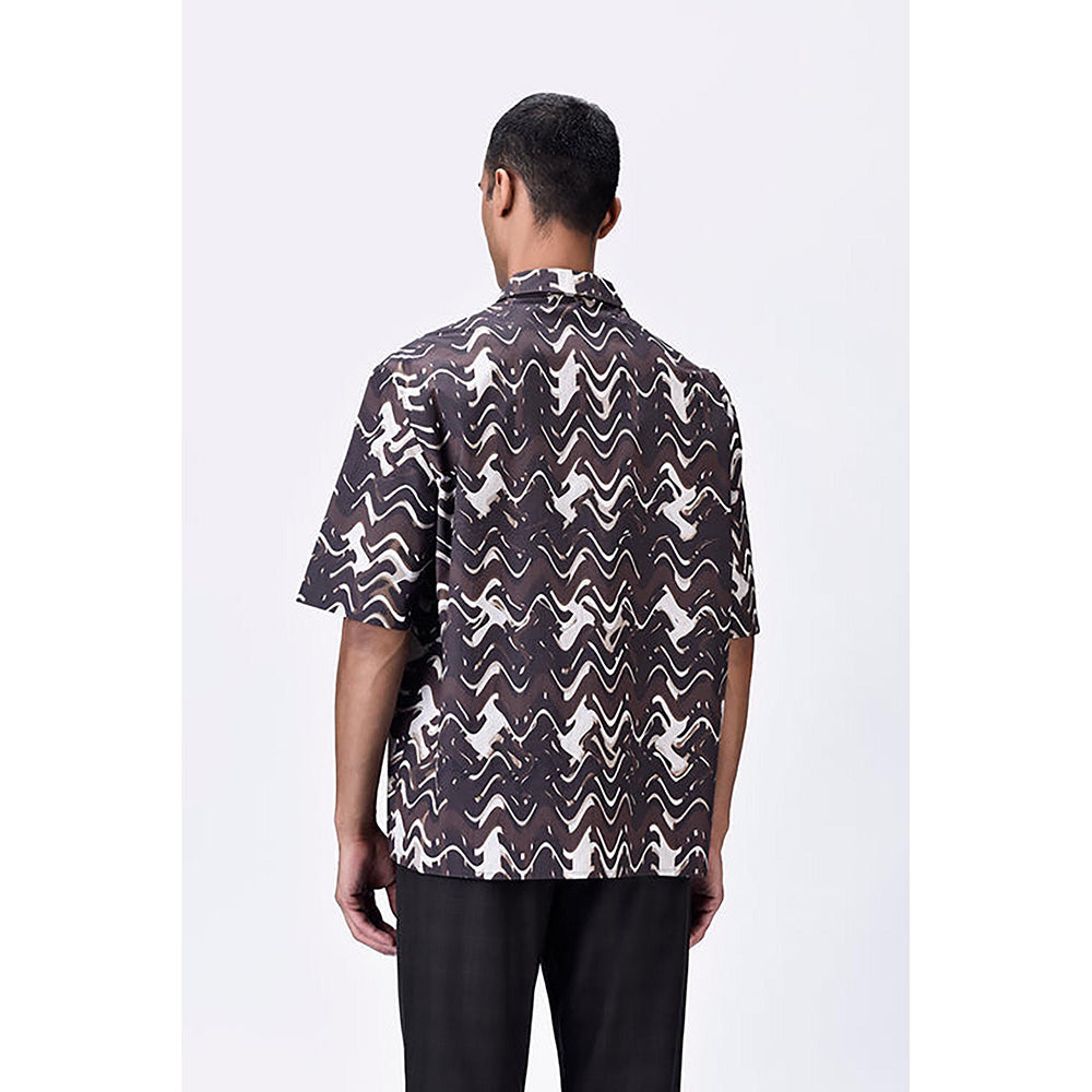 Genes Lecointe Hemant Easy Fit Cuban Collar Half Sleeve Shirt Chocolate Brown