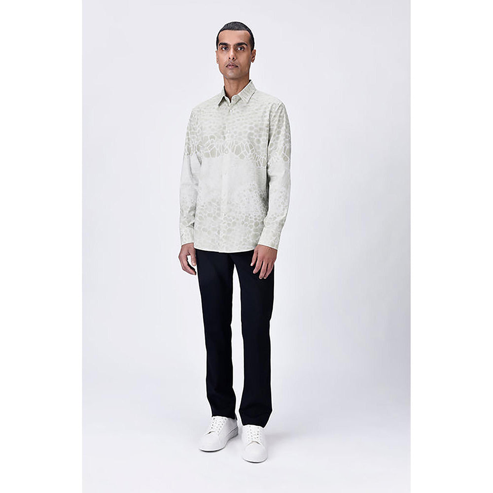 Genes Lecointe Hemant Giza Cotton Poplin Button-Up Shirt With Microcell Print - Clay