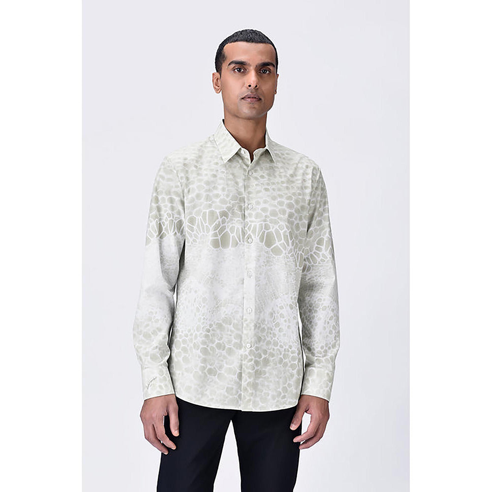 Genes Lecointe Hemant Giza Cotton Poplin Button-Up Shirt With Microcell Print - Clay