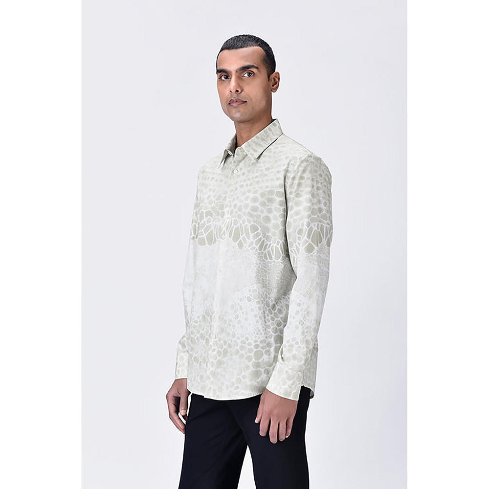 Genes Lecointe Hemant Giza Cotton Poplin Button-Up Shirt With Microcell Print - Clay