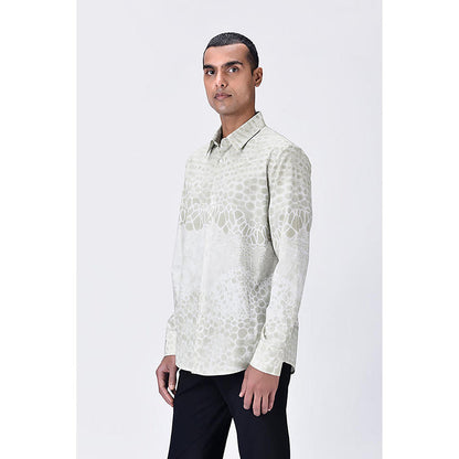 Genes Lecointe Hemant Giza Cotton Poplin Button-Up Shirt With Microcell Print - Clay