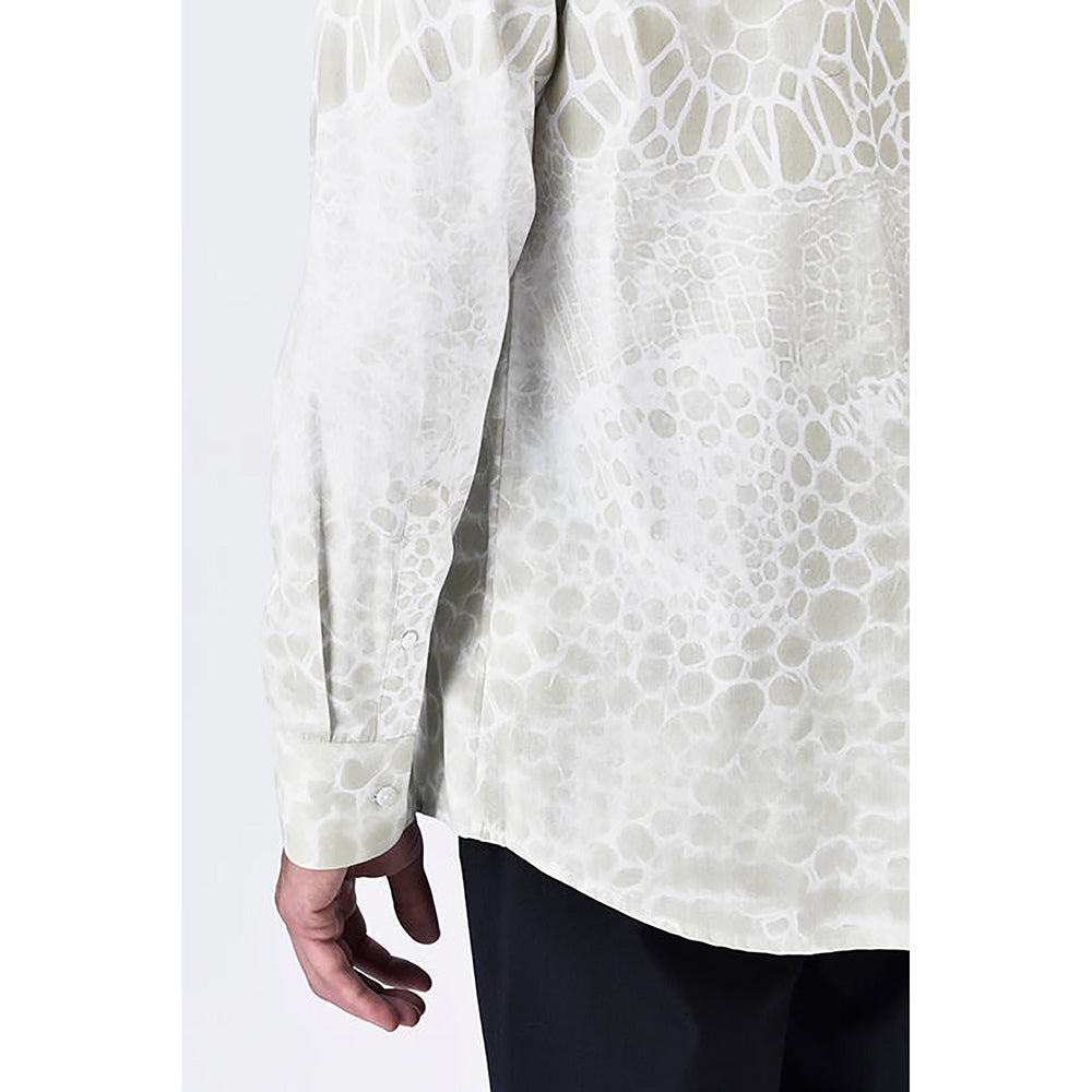 Genes Lecointe Hemant Giza Cotton Poplin Button-Up Shirt With Microcell Print - Clay