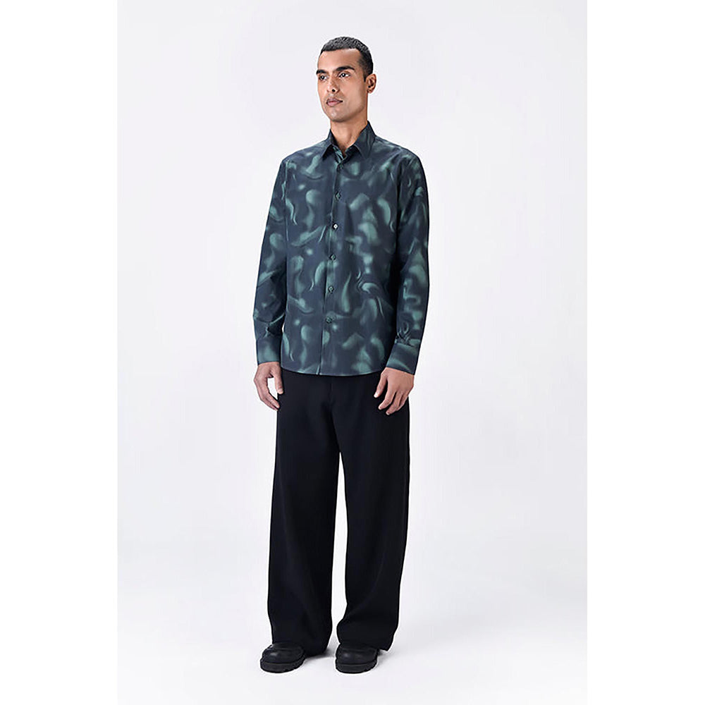 Genes Lecointe Hemant Giza Cotton Poplin Aurora Print Shirt Black Green
