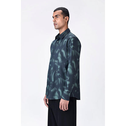 Genes Lecointe Hemant Giza Cotton Poplin Aurora Print Shirt Black Green