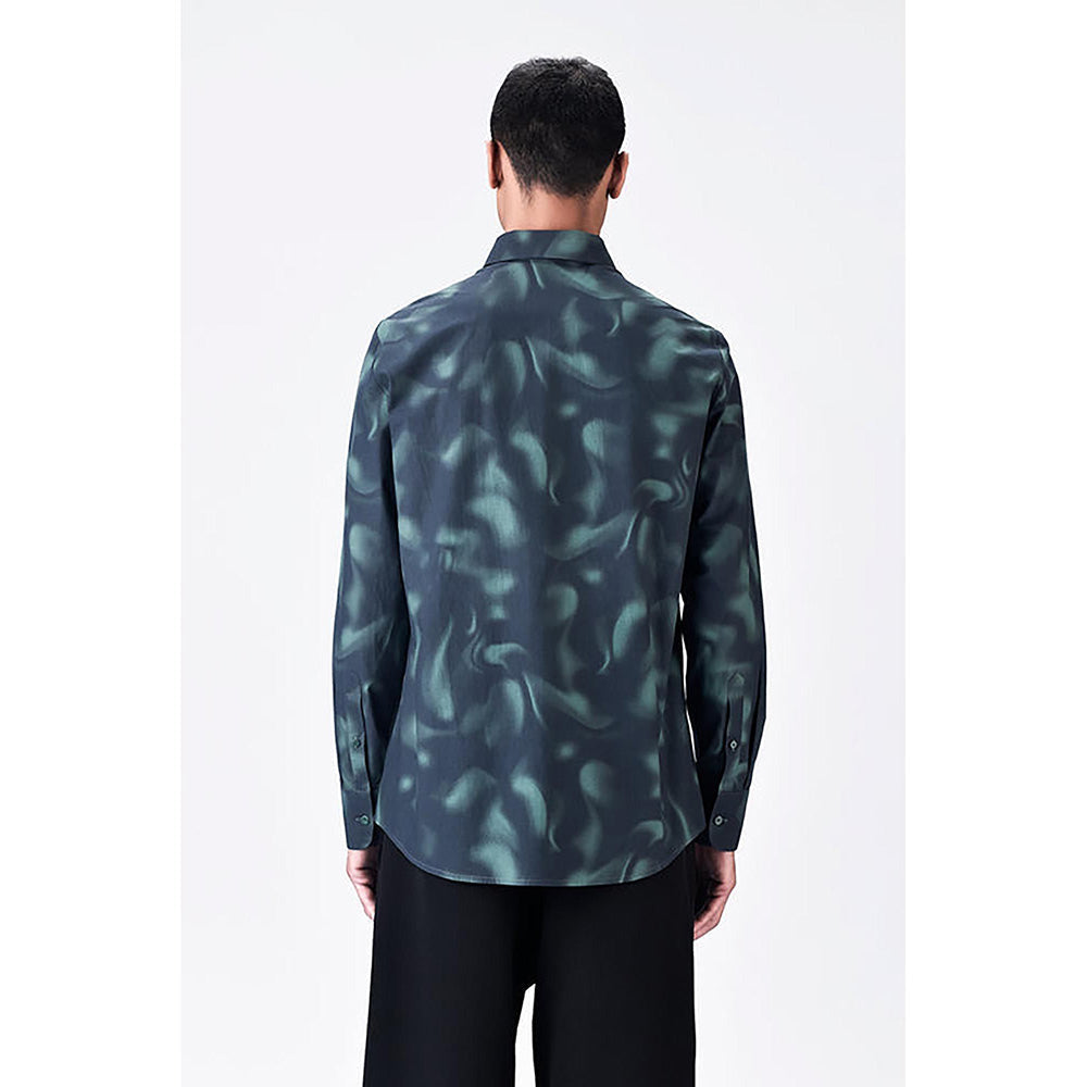 Genes Lecointe Hemant Giza Cotton Poplin Aurora Print Shirt Black Green