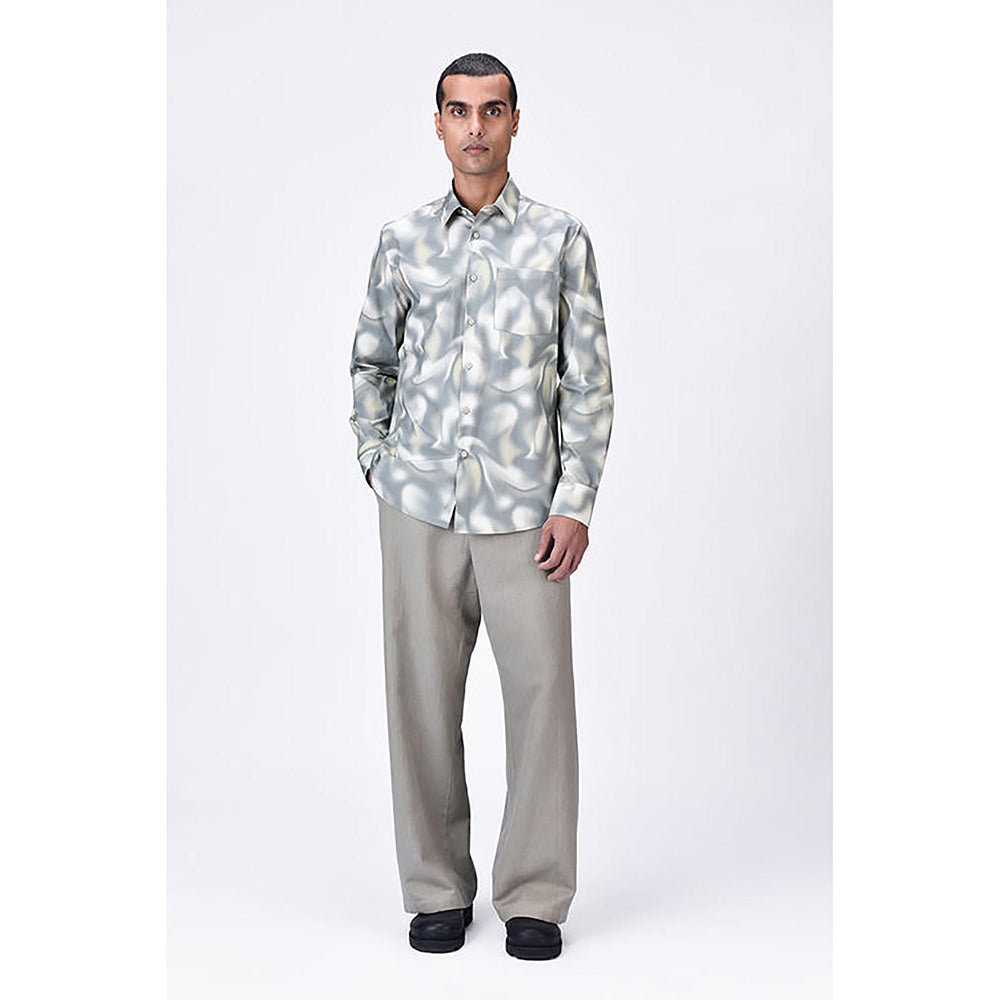 Genes Lecointe Hemant Giza Cotton Poplin Aurora Print Shirt Taupe Clay