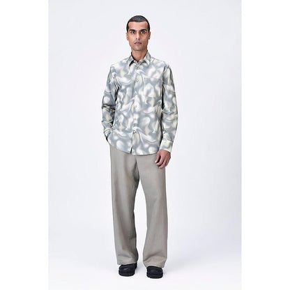 Genes Lecointe Hemant Giza Cotton Poplin Aurora Print Shirt Taupe Clay