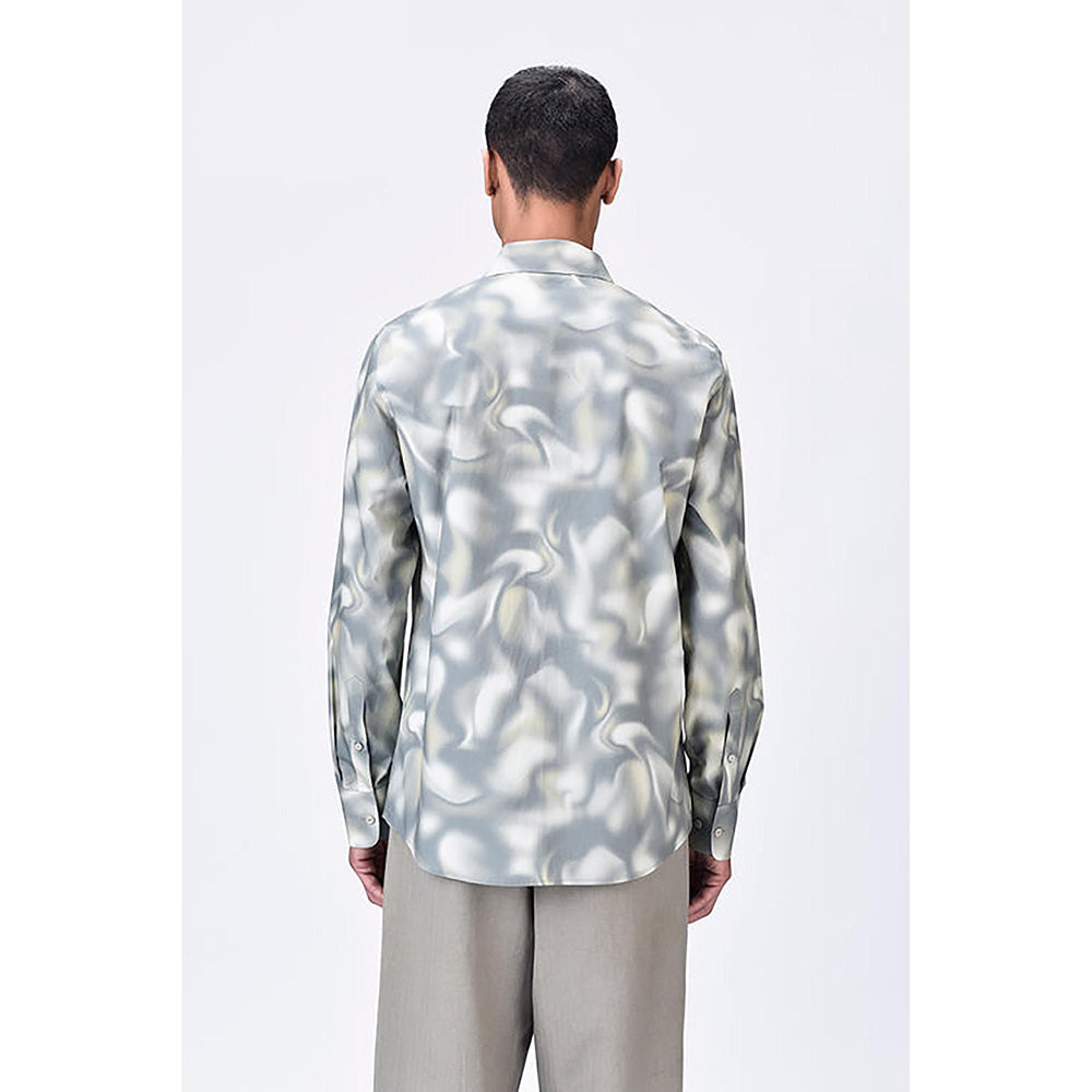 Genes Lecointe Hemant Giza Cotton Poplin Aurora Print Shirt Taupe Clay