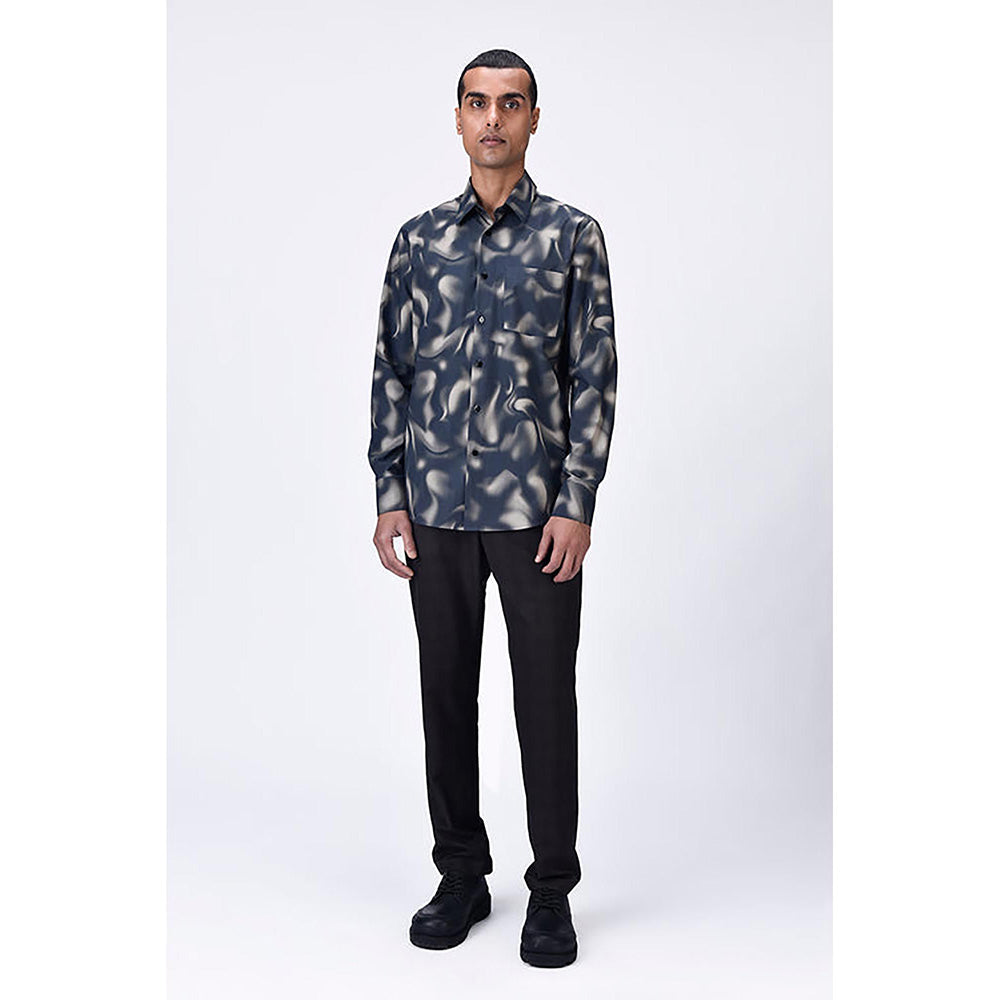 Genes Lecointe Hemant Giza Cotton Poplin Shirt With Aurora Print - Black