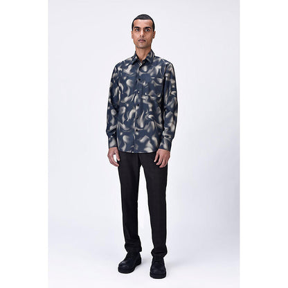 Genes Lecointe Hemant Giza Cotton Poplin Shirt With Aurora Print - Black